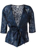 Armani Collezioni Sheer Belted Jacket, Women's, Size: 40, Blue, Acrylic/polyamide/polyester/wool