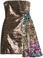 Halpern Sequin Embellished Strapless Dress - Brown