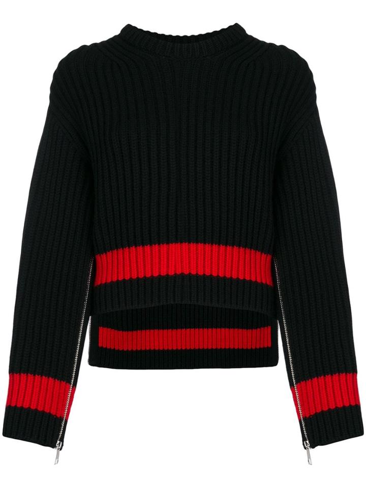 Alexander Mcqueen Zipped Sleeves Chunky Knit Sweater - Black