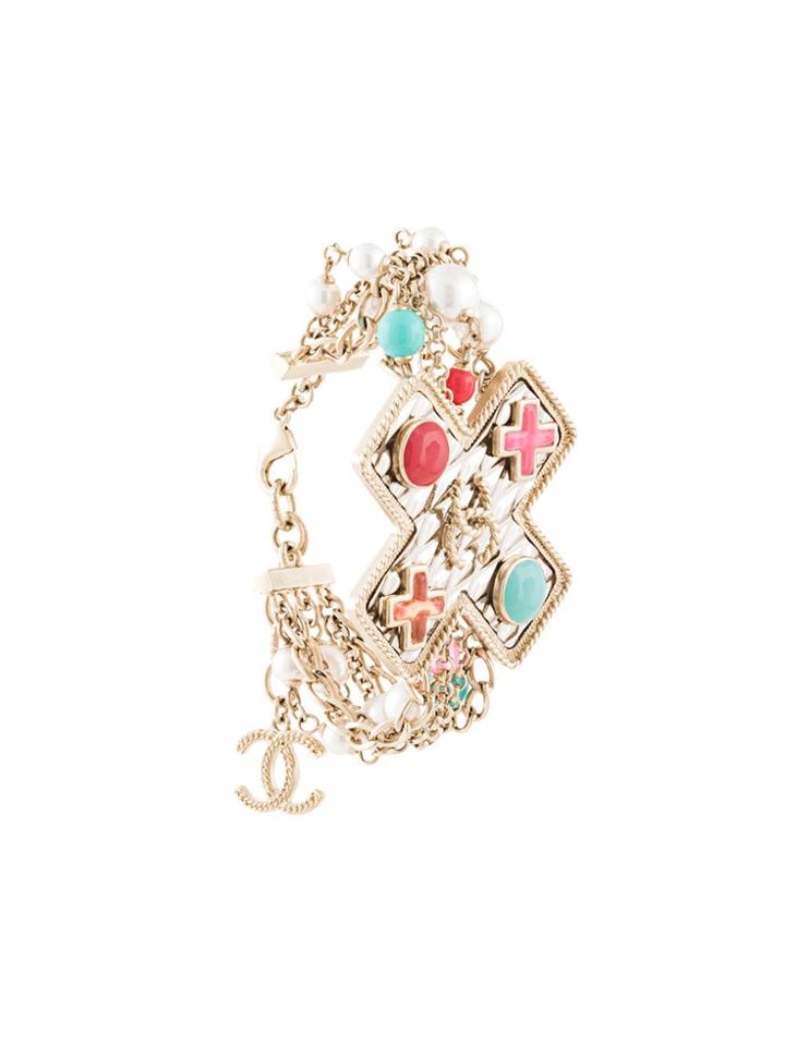 Chanel Vintage Cc Logos Imitation Pearl Bracelet - Multicolour