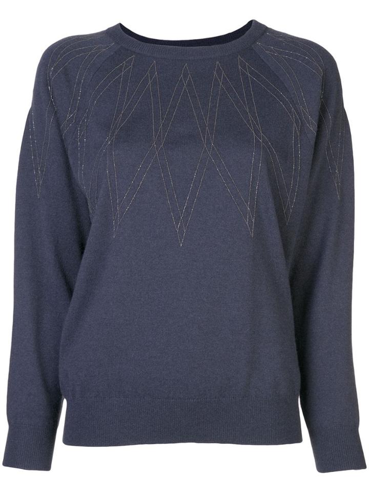 Brunello Cucinelli Geometric Pattern Jumper - Blue