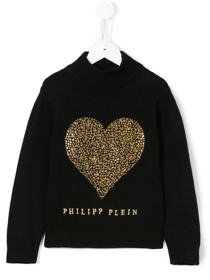 Philipp Plein Kids Studded Heart Jumper, Girl's, Size: 10 Yrs, Black