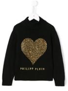 Philipp Plein Kids Studded Heart Jumper, Girl's, Size: 10 Yrs, Black