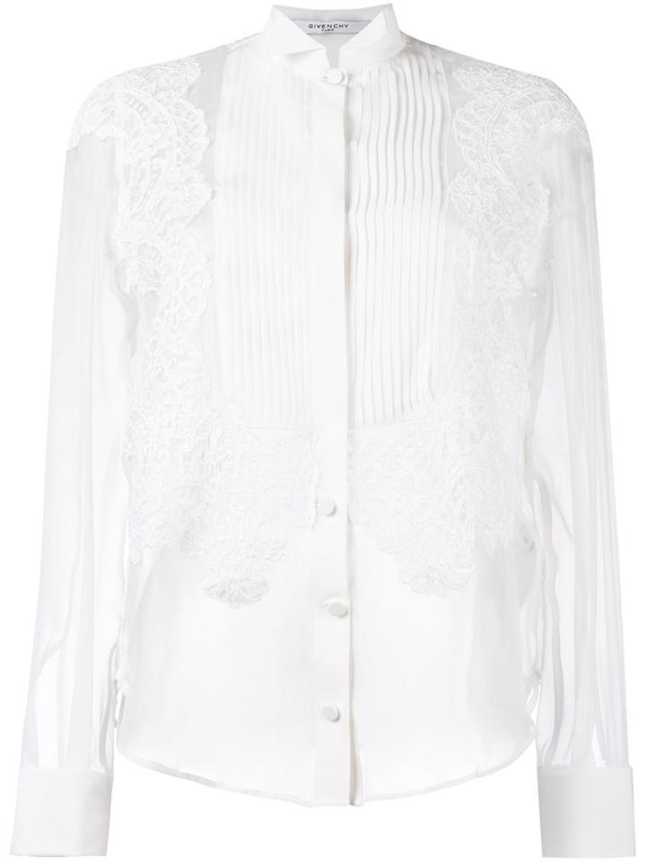 Givenchy Pleated Front Sheer Shirt, Women's, Size: 40, White, Silk/cotton/viscose/polyamide