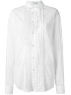 Saint Laurent Pleated Bib Shirt, Women's, Size: 42, White, Cotton