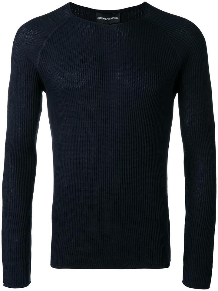 Emporio Armani Ribbed Jumper, Men's, Size: 50, Blue, Silk/cotton