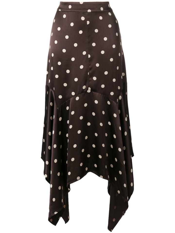 Ganni Dot Print Asymmetric Skirt - Brown