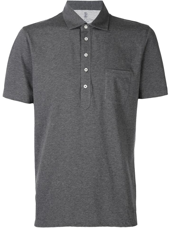 Brunello Cucinelli Chest Pocket Polo Shirt, Men's, Size: S, Grey, Cotton