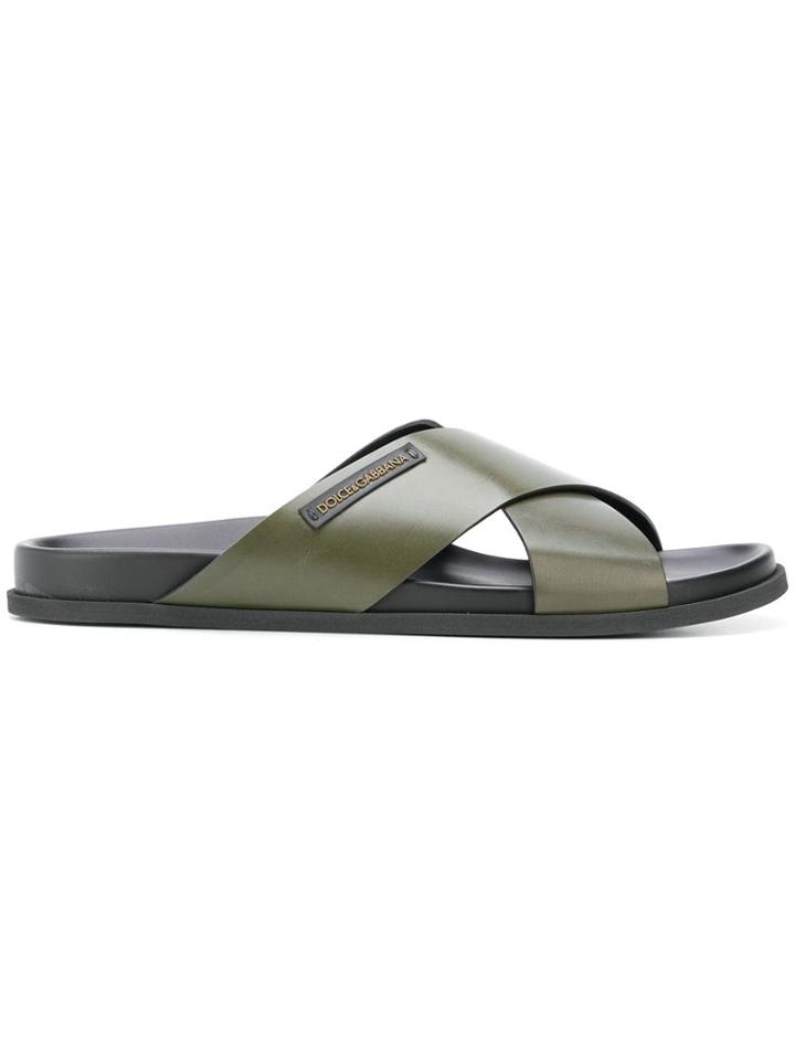 Dolce & Gabbana Cross Strap Sandals - Green