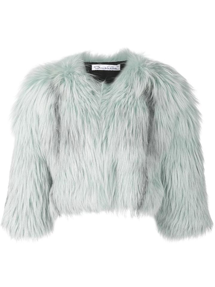Oscar De La Renta Fox Fur Jacket, Women's, Size: Small, Green, Silk/fox Fur