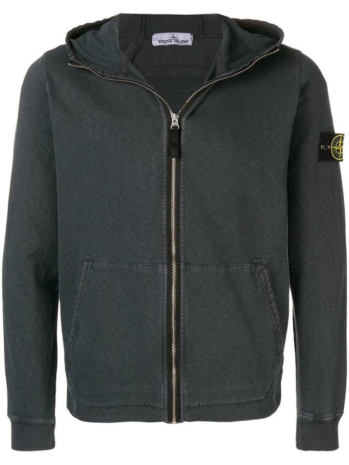 Stone Island Zip Logo Hoodie - Grey