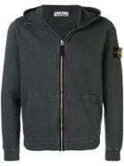 Stone Island Zip Logo Hoodie - Grey