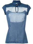 Maison Margiela Sheer Panel Polo Shirt, Women's, Size: 40, Blue, Cotton