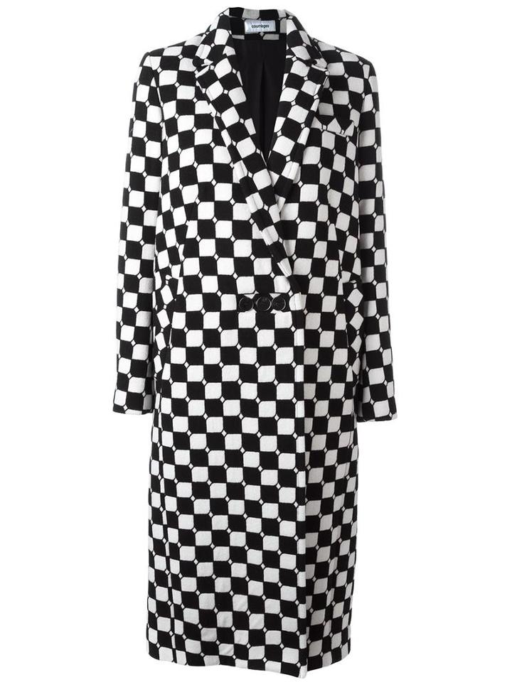Courrèges Checked Long Coat, Women's, Size: 38, Black, Silk/wool/polyamide