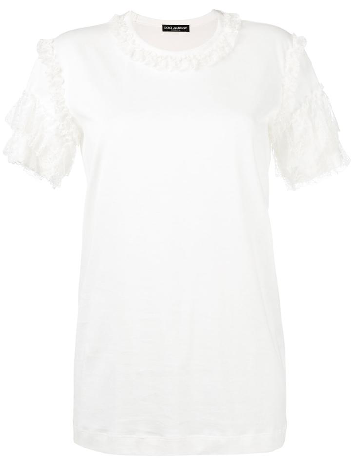Dolce & Gabbana Lace Sleeve T-shirt - White