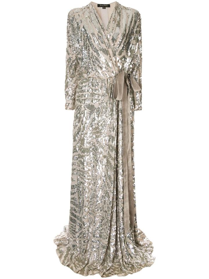Jenny Packham Floor Length Sequin Dress - Silver
