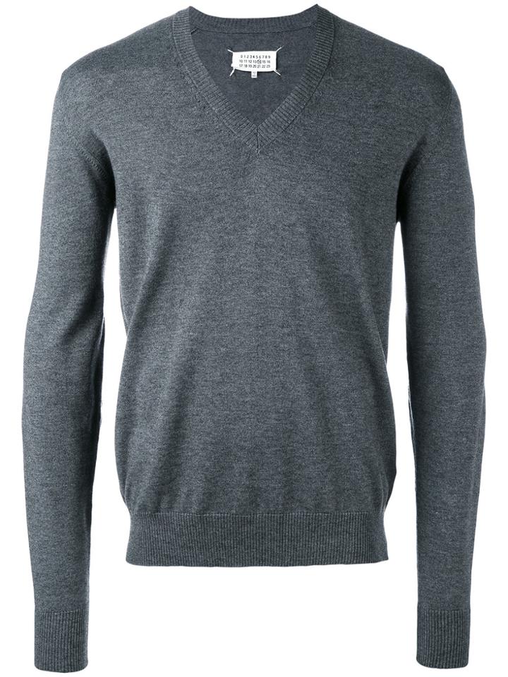 Maison Margiela Elbow Patch V-neck Jumper - Grey