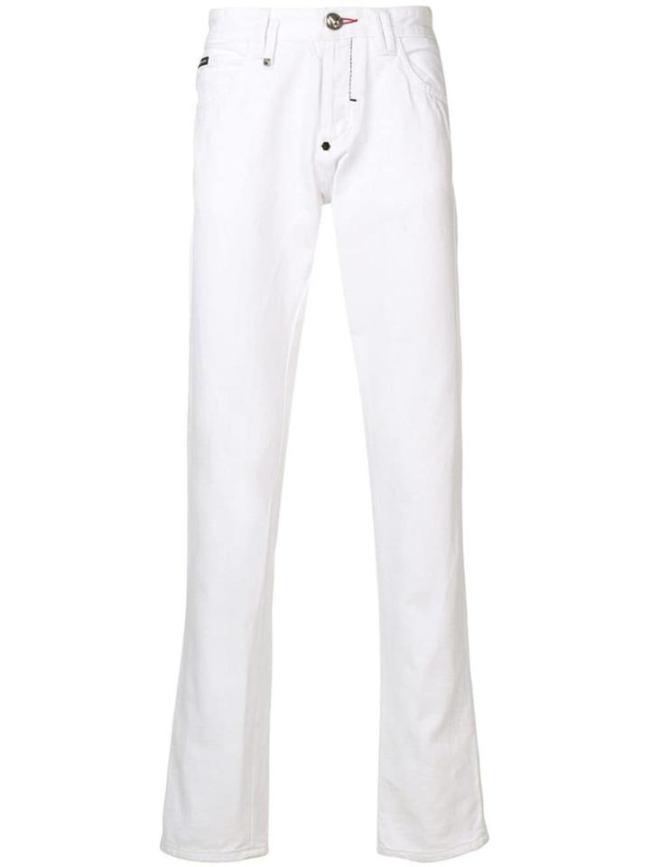 Philipp Plein Distressed Gothic Print Denim - Blue