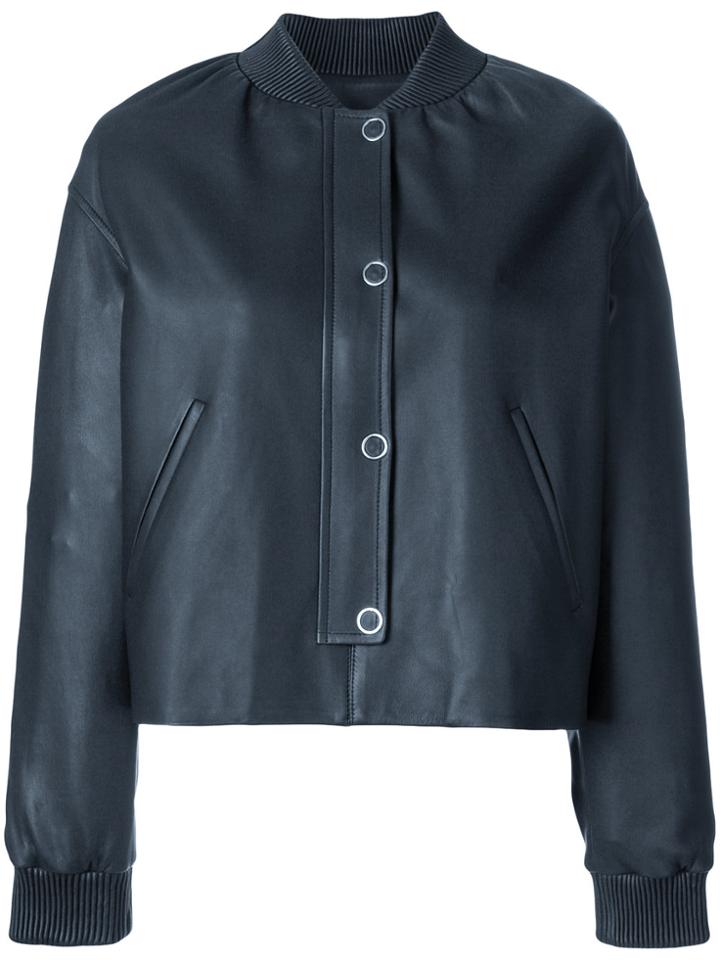 Yves Salomon Leather Bomber Jacket - Blue