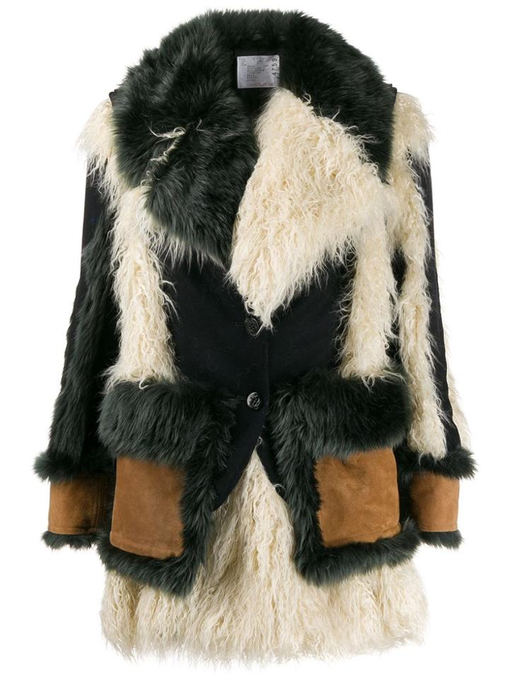 Sacai Patchwork Shearling Coat - Black