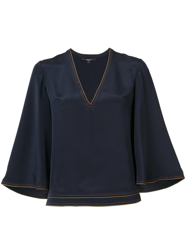 Derek Lam - Flared Three-quarters Sleeves Blouse - Women - Silk - 40, Women's, Blue, Silk