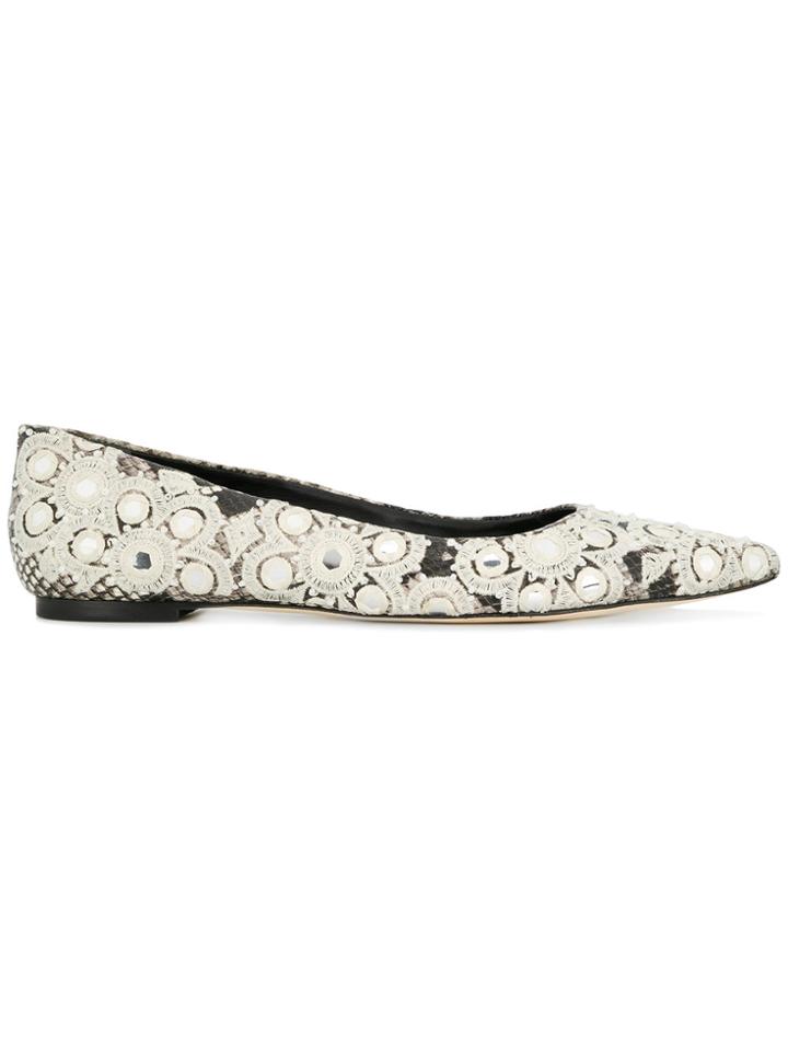 Tory Burch Embellished Pointed Toe Ballerinas - Nude & Neutrals