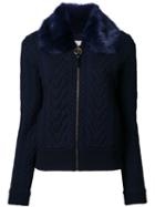 Tory Burch Fur Collar Knit Jacket, Women's, Size: Small, Blue, Polyamide/spandex/elastane/wool