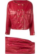 Chanel Vintage Cc Logos Setup Suit Jacket Skirt - Red