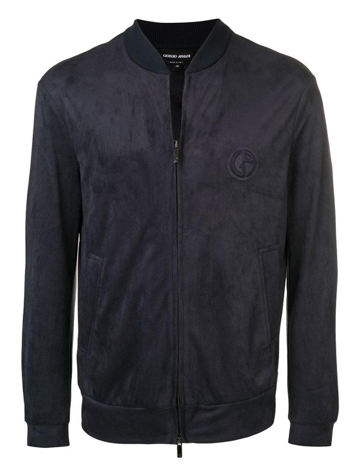 Giorgio Armani Embossed Logo Bomber Jacket - Blue