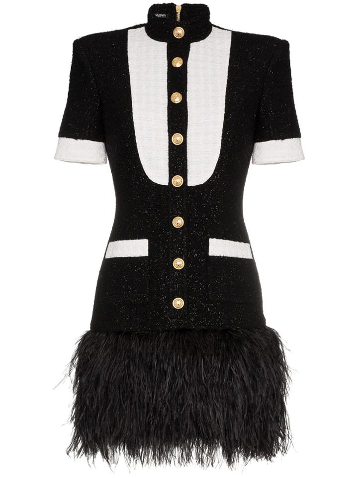 Balmain Contrast Bib Button Down Mini Dress - Black