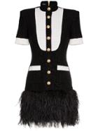 Balmain Contrast Bib Button Down Mini Dress - Black