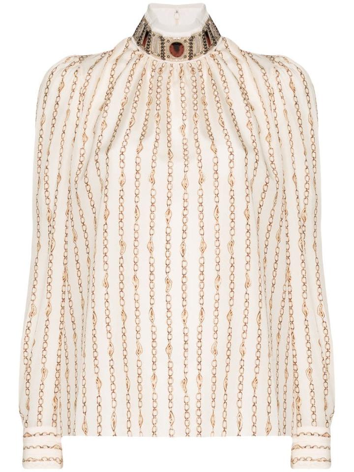 Chloé High-neck Chain Detail Blouse - Neutrals