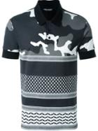 Neil Barrett Patterned Camouflage Polo Shirt, Men's, Size: Small, Black, Cotton