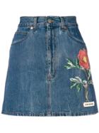 Gucci Floral Embroidery Denim Skirt - Blue