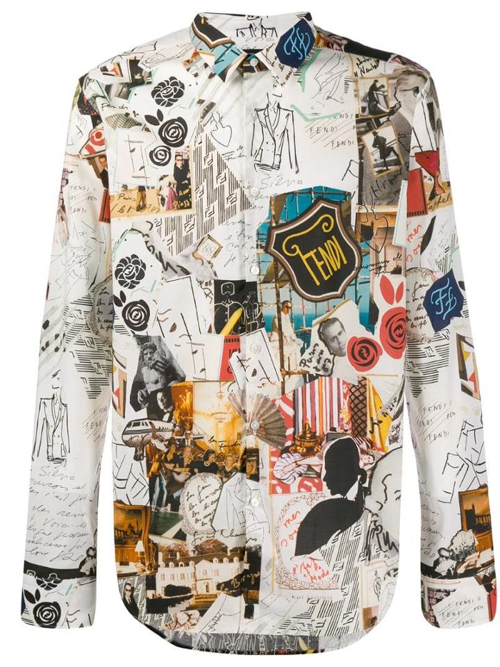 Fendi Collage Print Slim-fit Shirt - Neutrals