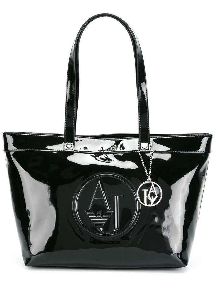 Armani Jeans Embossed Logo Shoulder Bag, Women's, Black, Polyester/viscose/pvc