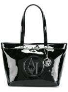 Armani Jeans Embossed Logo Shoulder Bag, Women's, Black, Polyester/viscose/pvc