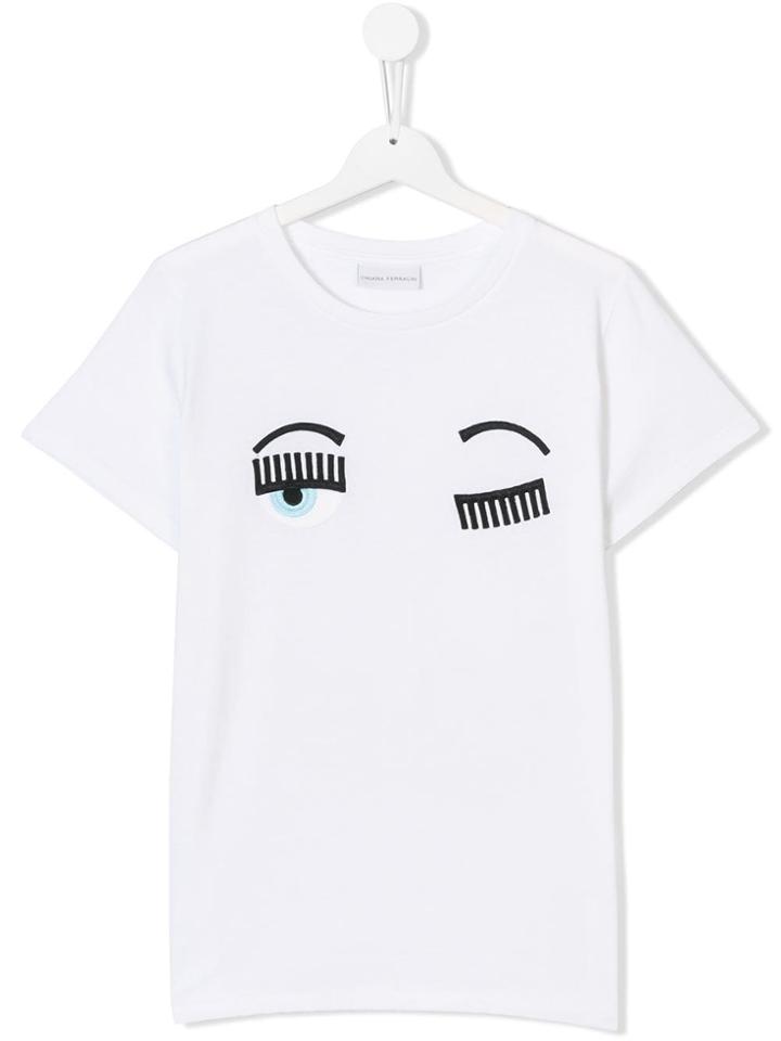 Chiara Ferragni Kids Teen Wink Embroidered T-shirt - White