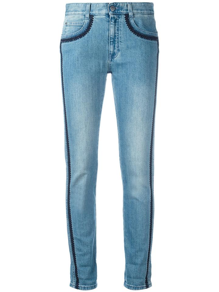 Stella Mccartney - Embroidered Trim Jeans - Women - Cotton/polyester/spandex/elastane - 25, Blue, Cotton/polyester/spandex/elastane