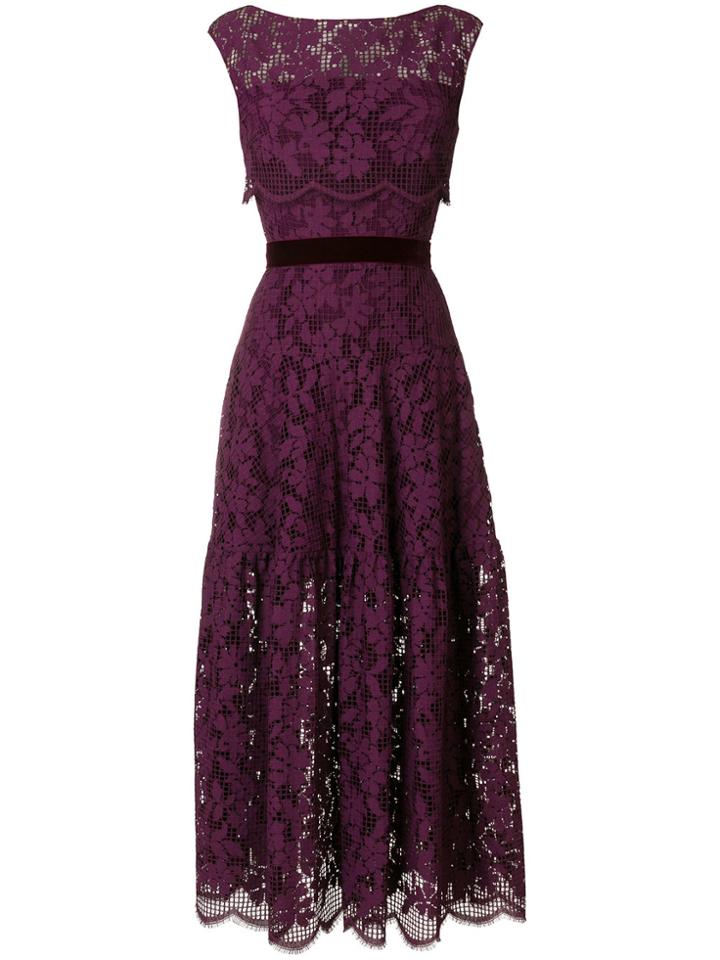 Talbot Runhof Floral Lace Dress - Pink & Purple