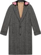 Gucci Herringbone Coat With Embroidery - Grey