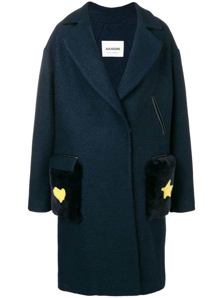 Ava Adore Fur Pockets Midi Coat - Blue