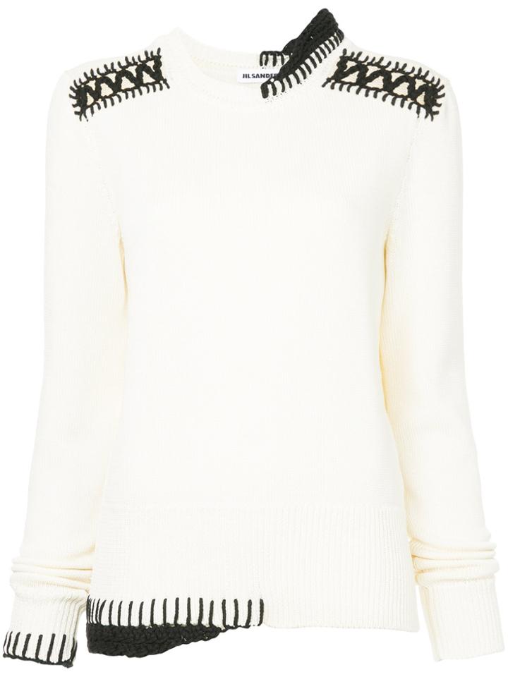 Jil Sander Contrast-stitch Asymmetric Jumper - White
