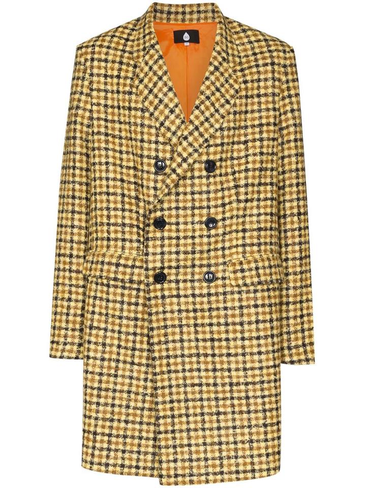Duo Checked Double-breasted Coat - Yellow