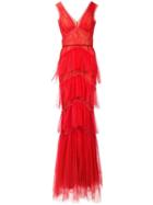 Marchesa Notte Tiered Chantilly Lace Gown