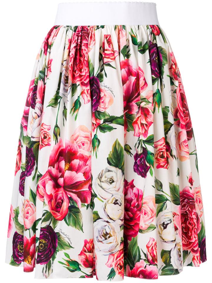 Dolce & Gabbana Floral Full Skirt - White