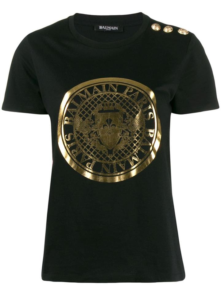 Balmain Metallic Emblem Logo T-shirt - Black