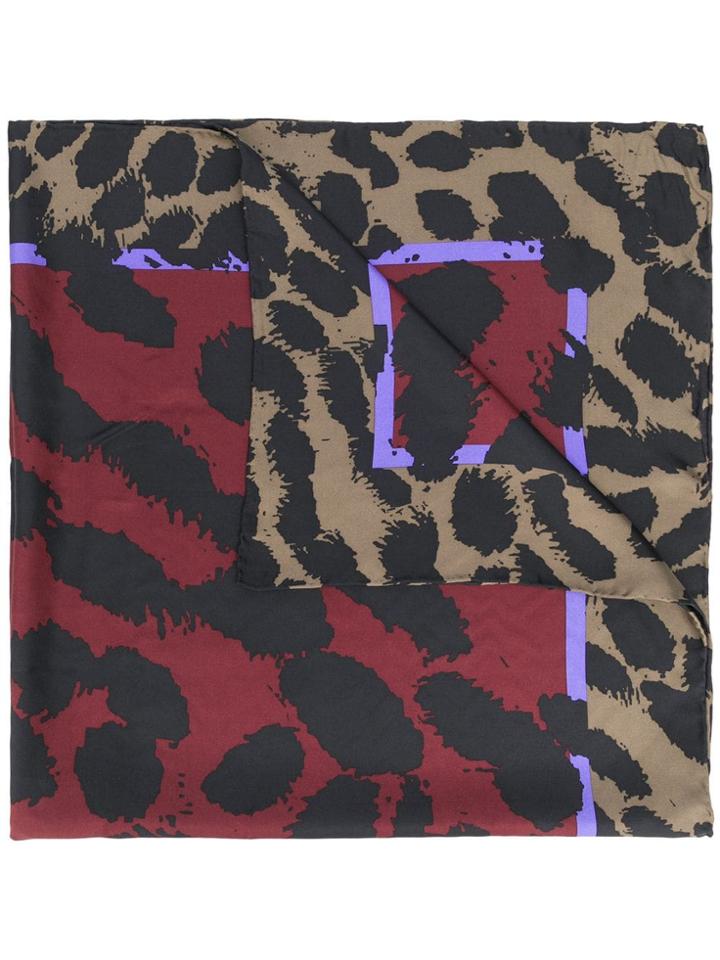 Diane Von Furstenberg Colour-block Silk Leopard Print Scarf - Red
