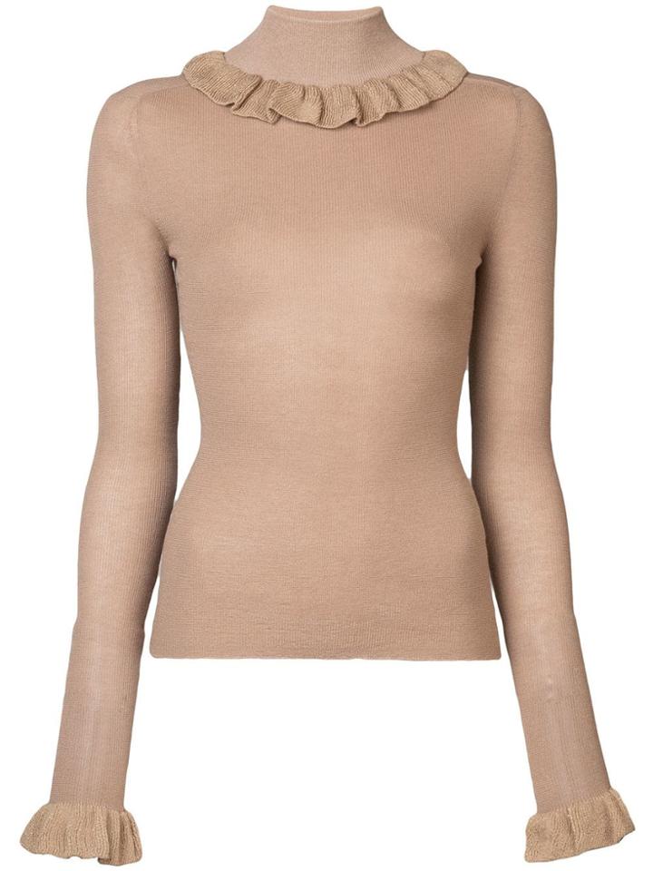 Jill Stuart Ruffled Collar Knit Sweater - Neutrals