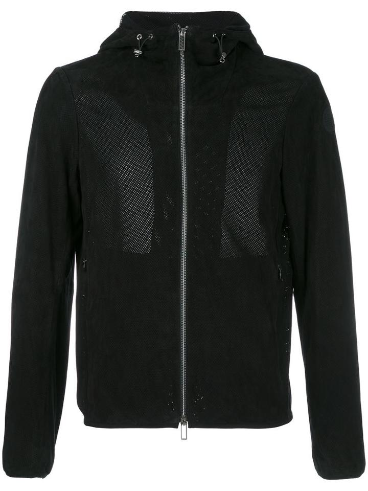 Emporio Armani Perforated Hooded Jacket, Men's, Size: Xl, Blue, Polyester/goat Suede